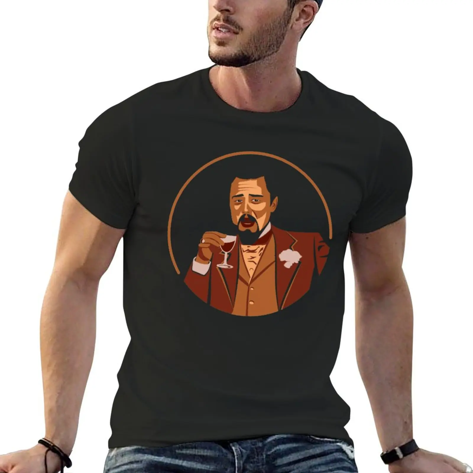 Leonardo DiCaprio Laughing Vector Design T-Shirt man clothes plus sizes mens vintage t shirts