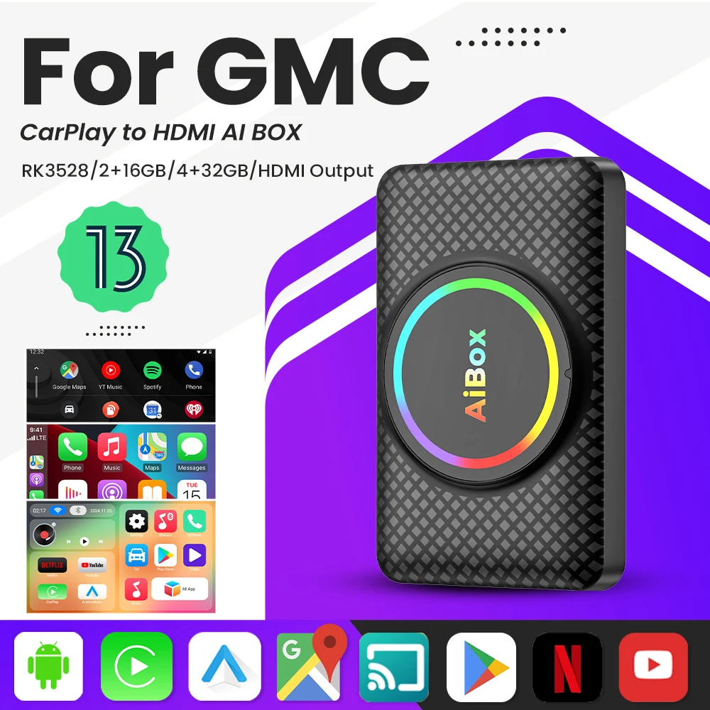 Smart Ai Box Android 13 Wireless Android Auto CarPlay HDMI For Youtube Nexflit TV Box For GMC Canyon Sierra Yukon Acadia Terrain