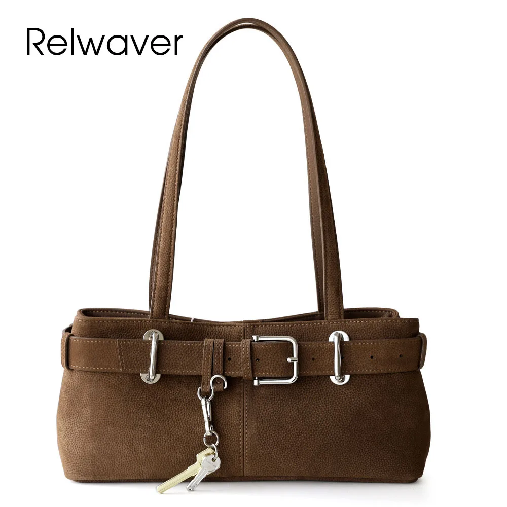 

Relwaver women shoulder bag genuine leather handbag 2025 spring summer fashion underarm bag chic suede ladies long tote bag