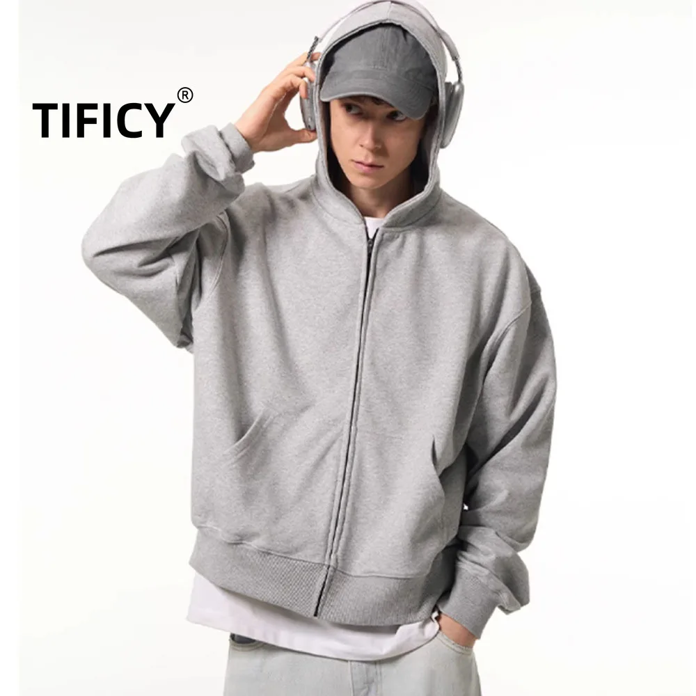 

High Street Hooded Sweatshirts Tops Spring and Autumn Grey Hoodie Men's and Women's Retro Casual Short Loose Hoodies Sweatshirts
