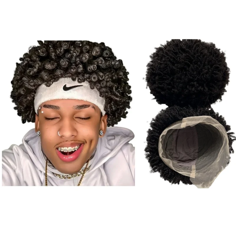 

12 Inches 6mm Kinky Curly European Virgin Human Hair Pieces Natural Black Color Full Lace Wigs for Black Woman