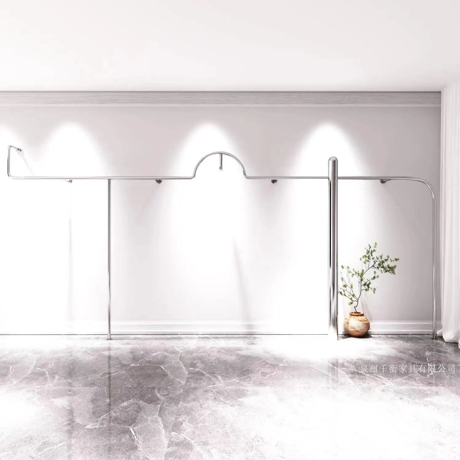 Wall-mounted side-hanging stainless steel clothing store display rack, brushed silver women's clothing store hanging rod display