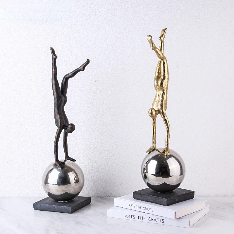 

Resin Figure Sculpture Human Handstand Ball Abstract Decoration Decorative Figurines Home Accessories