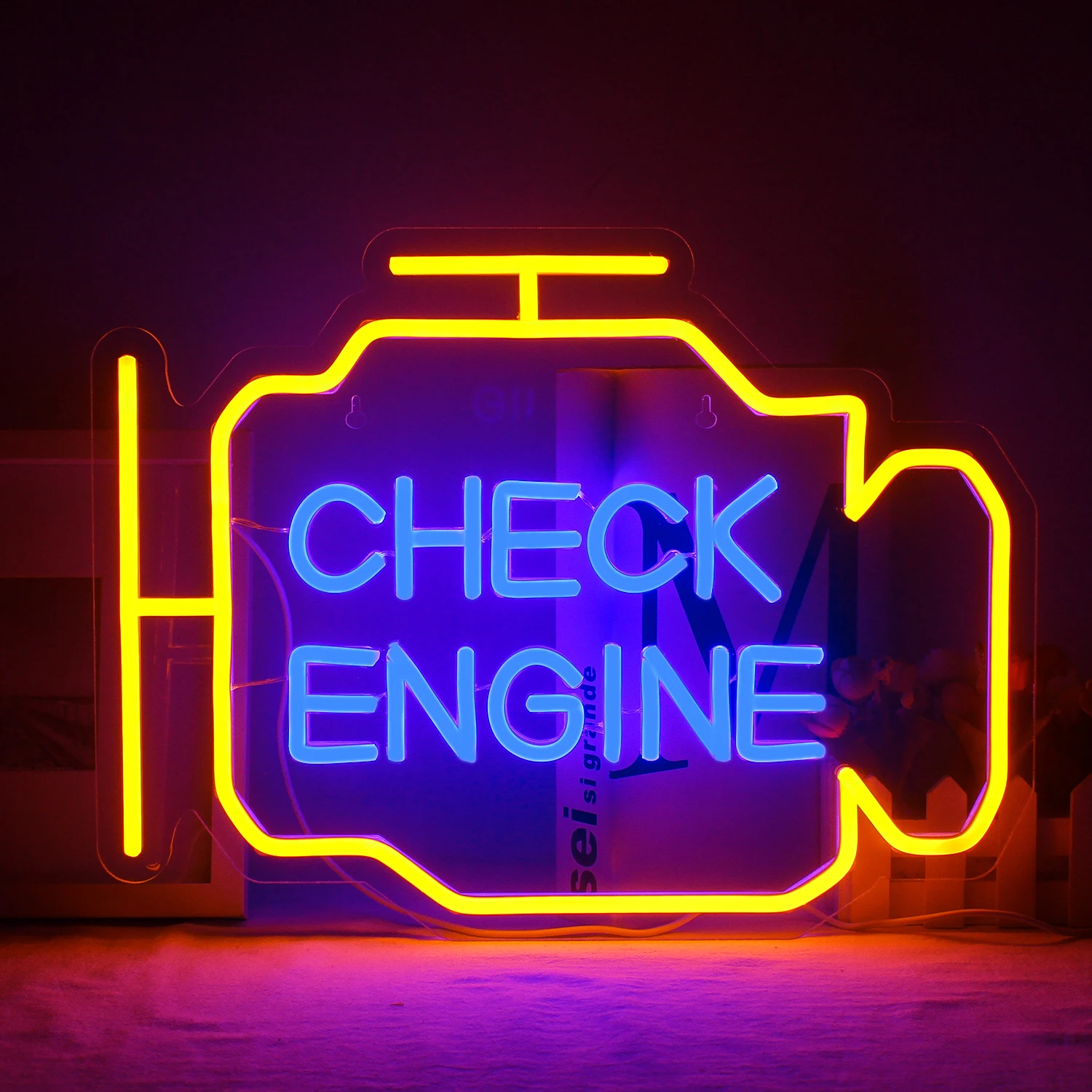 Check Engine Neon Sigh Garage LED Lights, Car Auto Repair Room, Shop Art Wall Lamp, Bar Club Party Decoration, USB Decor Ornements
