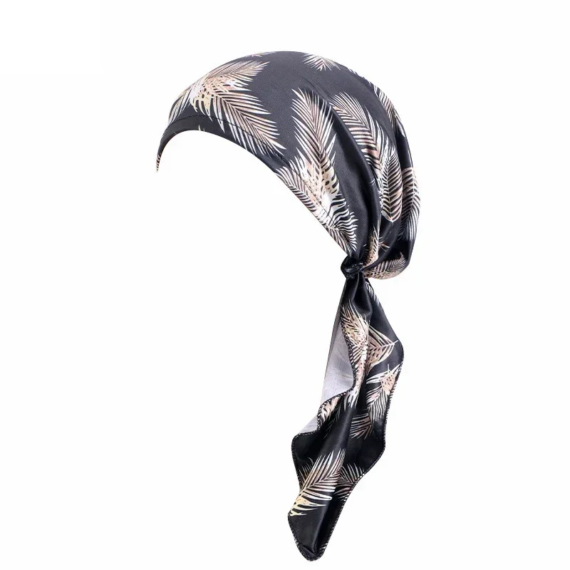 Novas mulheres impressão pré-amarrado chapéu turbante muçulmano interior hijab quimio boné perda de cabelo cauda longa lenço bandana bonnet gorros