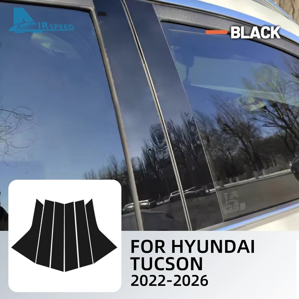 

Автомобильная оконная дверная колонна B C, отделка стойки, глянцевые черные наклейки из поликарбоната для HYUNDAI TUCSON 2022 2023 2024 2025 2026, аксессуары