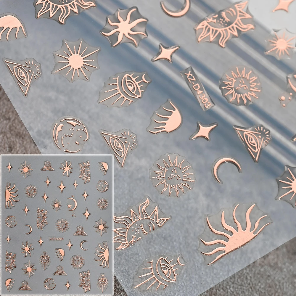 12 Teile/satz 3D Rose Gold Sonne/Mond/Stern Nail art Aufkleber Y2K Bronzing Sternenlicht Nagel Aufkleber Luxuriöse böhmische Maniküre Aufkleber *