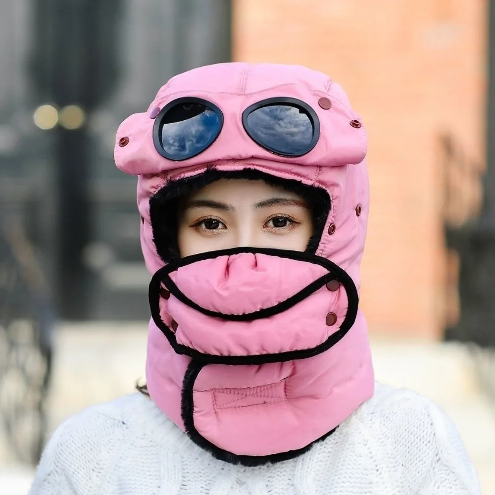 

Зимняя теплая шапка-маска с отстегивающимися наушниками и очками, ветрозащитная, полностью закрывающая лицо, для мотоциклистов, для мужчин и женщин