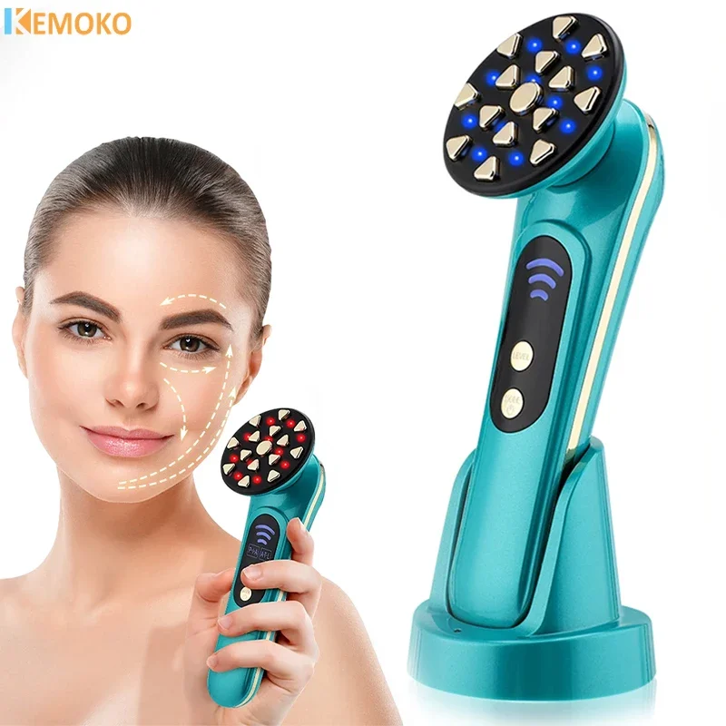 Dispositivo de belleza EMS RF para estiramiento Facial, mesoterapia Facial con 5 LED, radiofrecuencia, colores antiarrugas, terapia cálida, vibración, cuidado de la piel