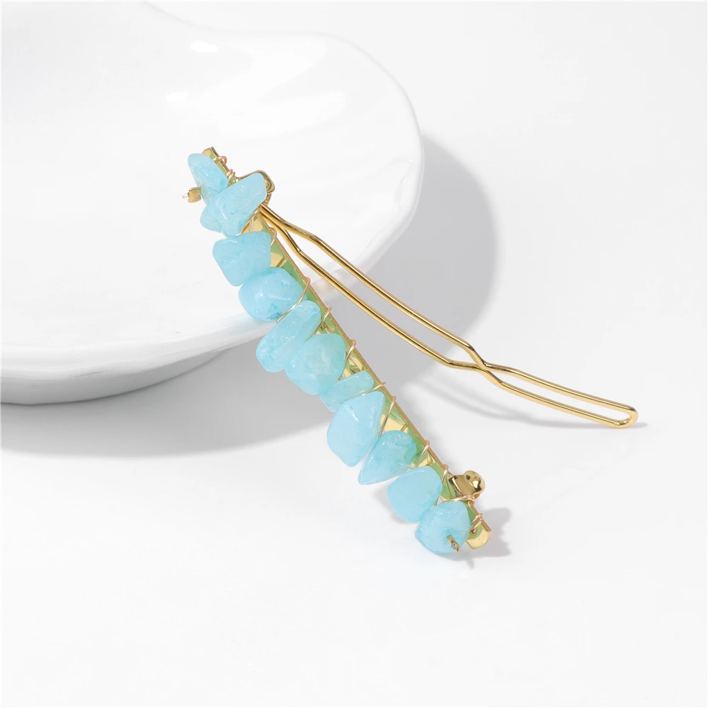 Chip Stone Hair Clip Natural Gravel Blue Amazonite Citrines Quartzs Hairpins Accessories Jewelry Gift For Bridal Wedding Women image 2