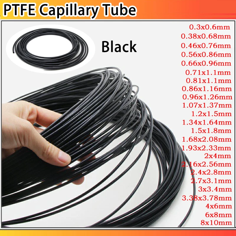 

PTFE Tube OD:0.6~10mm Black Capillary Insulated Hose Rigid Pipe Temperature Corrosion Resistance