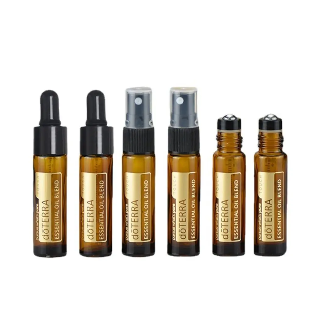 Flacone di olio essenziale da 2 pezzi da 10ml doterra flacone a rullo in vetro spesso ambrato flacone Spray per profumo flacone contagocce da viaggio sub-imbottigliamento