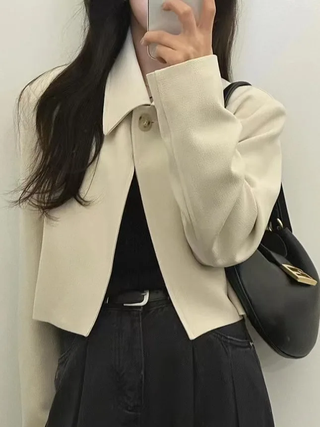 

Шикарный женский топ Jaet с модными лацканами, свободный универсальный топ в Корейском стиле, длинный свеч, цвет на пуговицах