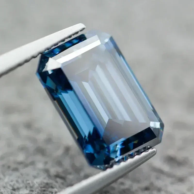 

Moissanite Stone Natural Color Royal Blue Emerald Cut Gemstone Lab Grown Charms DIY Jewelry Making With Certific