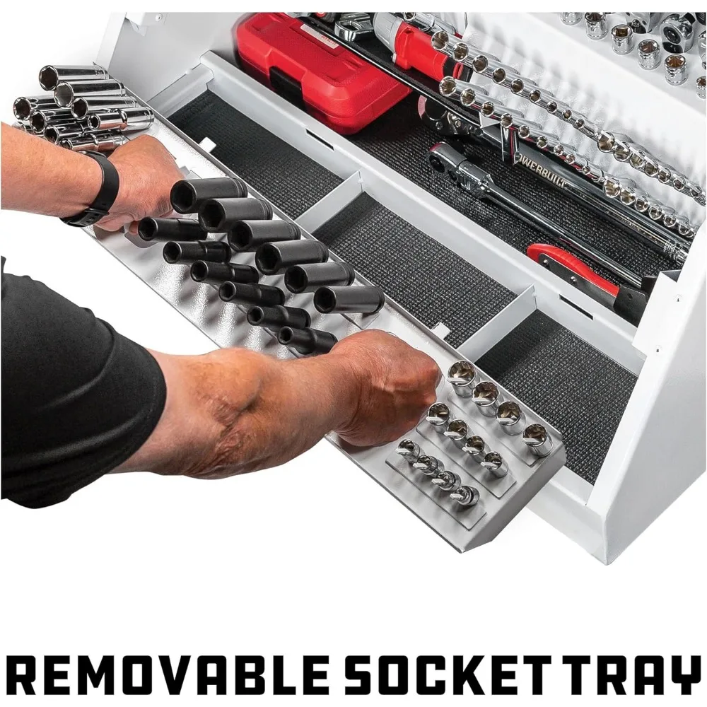 صندوق أدوات أمامي مائل 26 محمول مع حاملات سلالم متدرجة، فولاذ قياس 16، أجهزة من الكروم، مقاومة للطقس