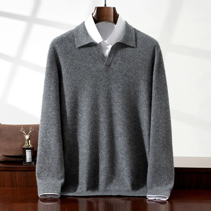 ADDONEE Autumn Winter Men's Polo Pullover 100% Cashmere Sweater Basic Smart Casual Cashmere Knitwear Soft Warm High Quality