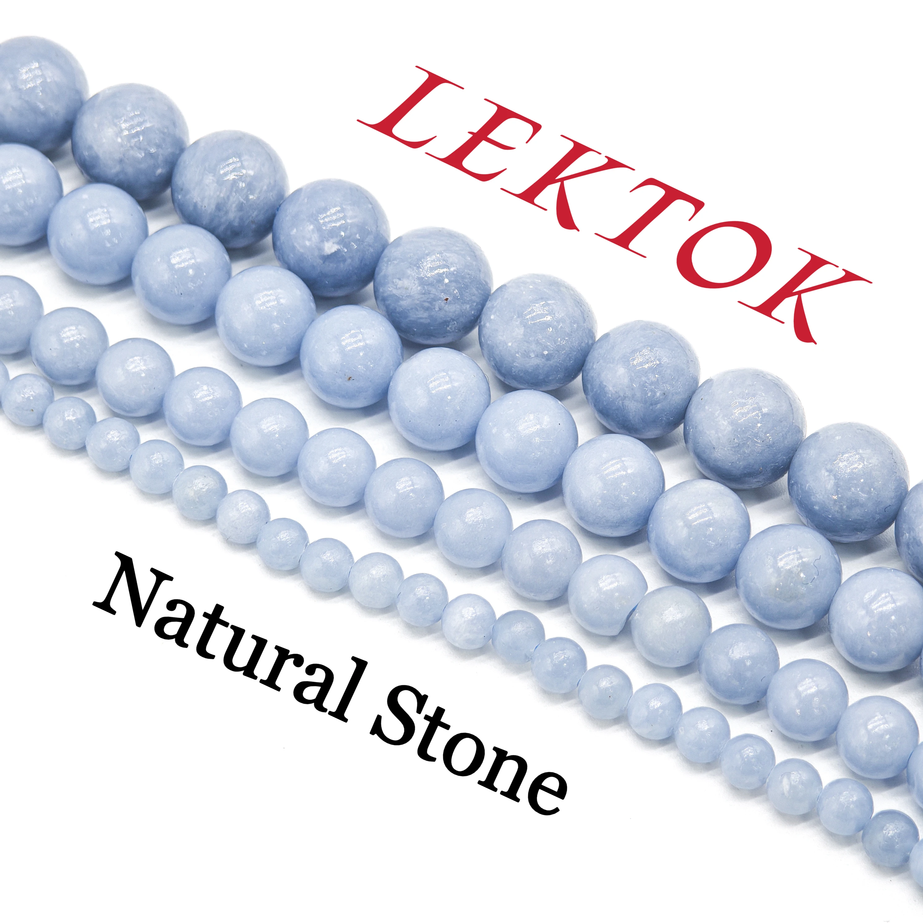 

Natural Stone AA quality Blue Angelite Round Loose Beads 6 8 10MM Pick Size 15" Strand For Jewelry Making