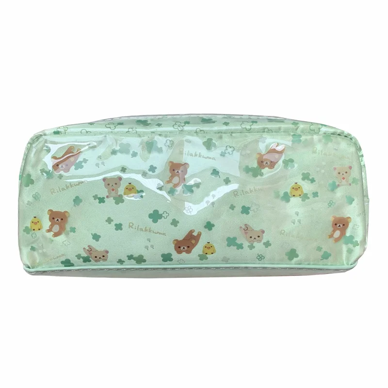 Rilakkuma Clover Pencil Case Anime Bear Pencil Pouch Green Waterproof PVC Kawaii Cute School Pencil Cases for Girls Kids