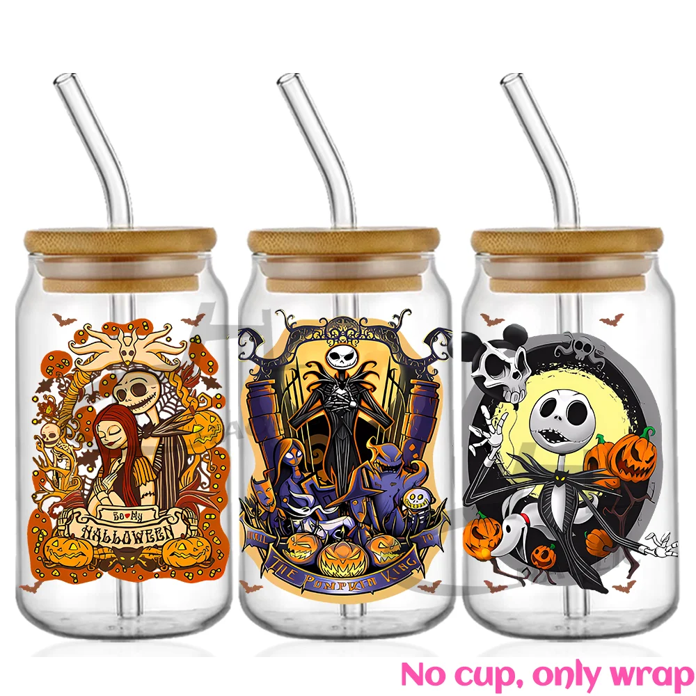 Jack And Sally UV DTF Cup Wrap for 16oz Libbey Glass Sticker Can Tumbler Transfer for Cup Wraps Libbey