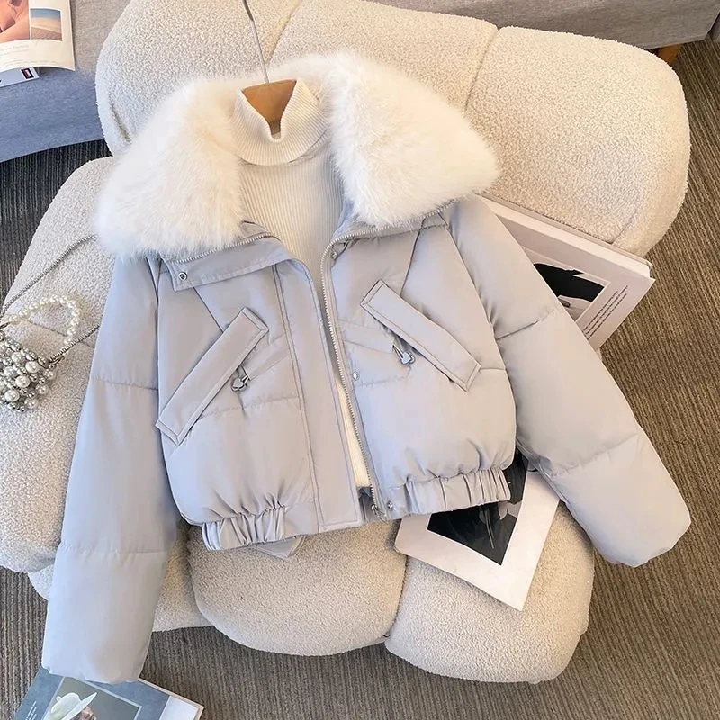 Women's Short Fur collar Cotton Jacket 2025 Autumn Winter New Fashion Thicken Cold proof Coat Lady Warm Zipper Basic Jackets Top