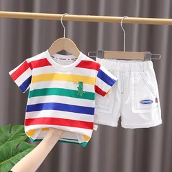 Summer Children Clothes Sets Boy Fashion 2Pcs Kids Cotton Shorts Stripes Top Suit Baby Comfortable Cute Outfits 1-5Y