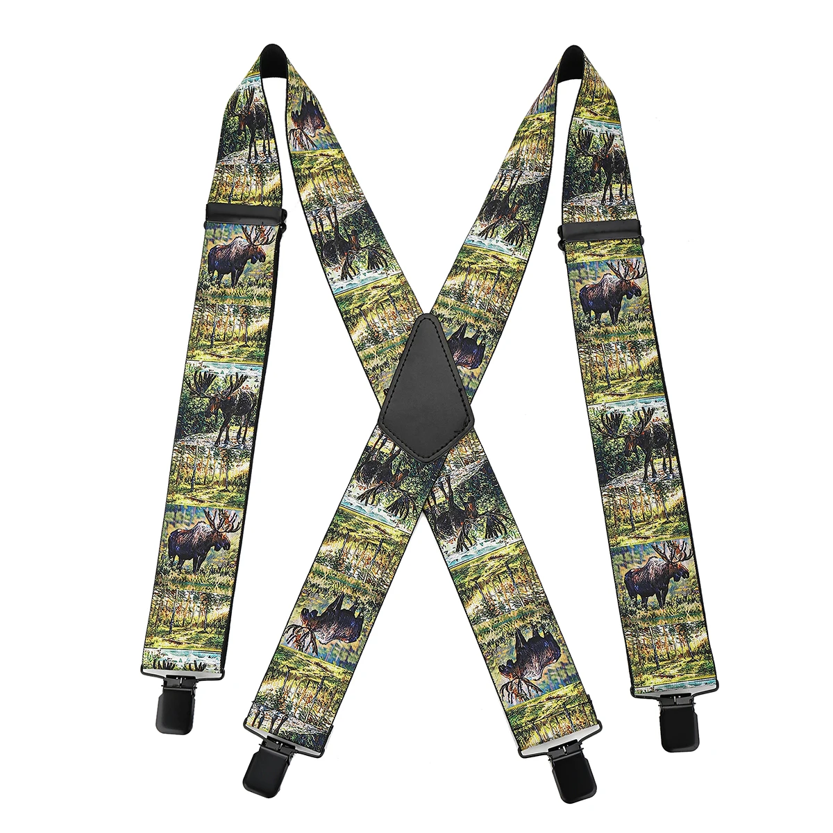 1.97inch Men's X-Shaped Reindeer Pattern Highly Elastic Adjustable Strap