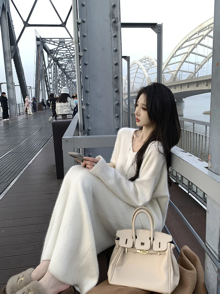 

Теплая шерстяная вязаная длинная юбка макси с высокой талией, прямого кроя, простая, элегантная, для женщин, осенне-зимний сезон, повседневная одежда