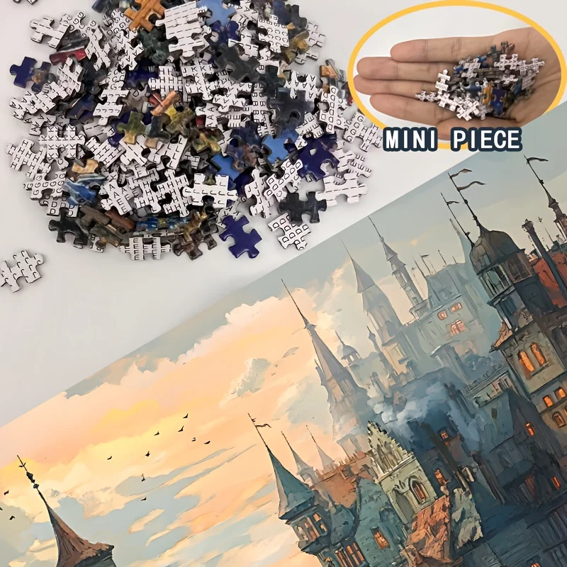 Micro 1000 pièces puzzle Mini taille Puzzle château du ciel 1000 pièces papier brillant Puzzle pour les collectionneurs fantastiques et la décoration intérieure