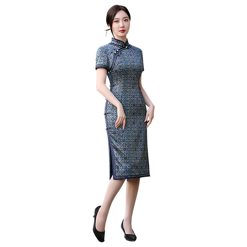 Cheongsam Qipao tradicional hecho a mano de seda Real de alta calidad, vestido Retro chino chi-pao