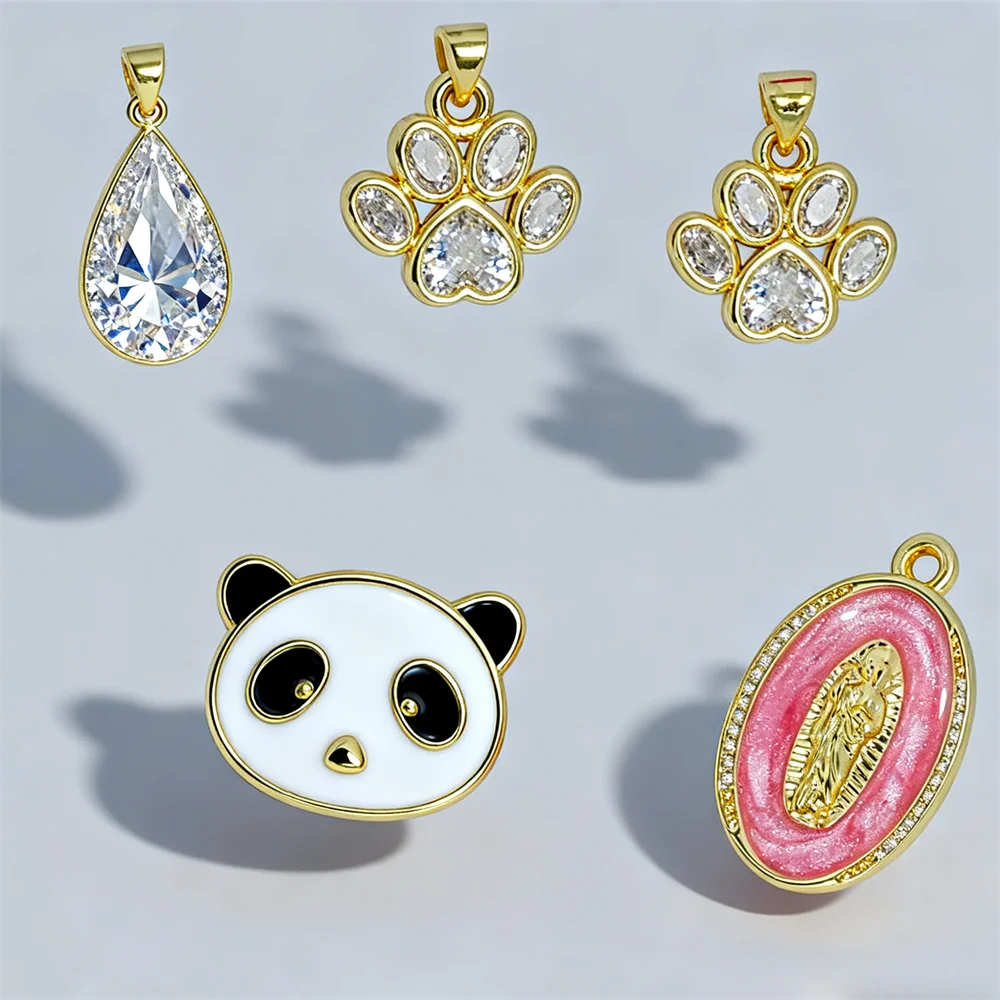 

2Pcs Pendants Brass zircon Enamel Oval Turtle Paw Panda Charm for DIY Jewelry Necklace Bracelet Making Accessories for Women Men