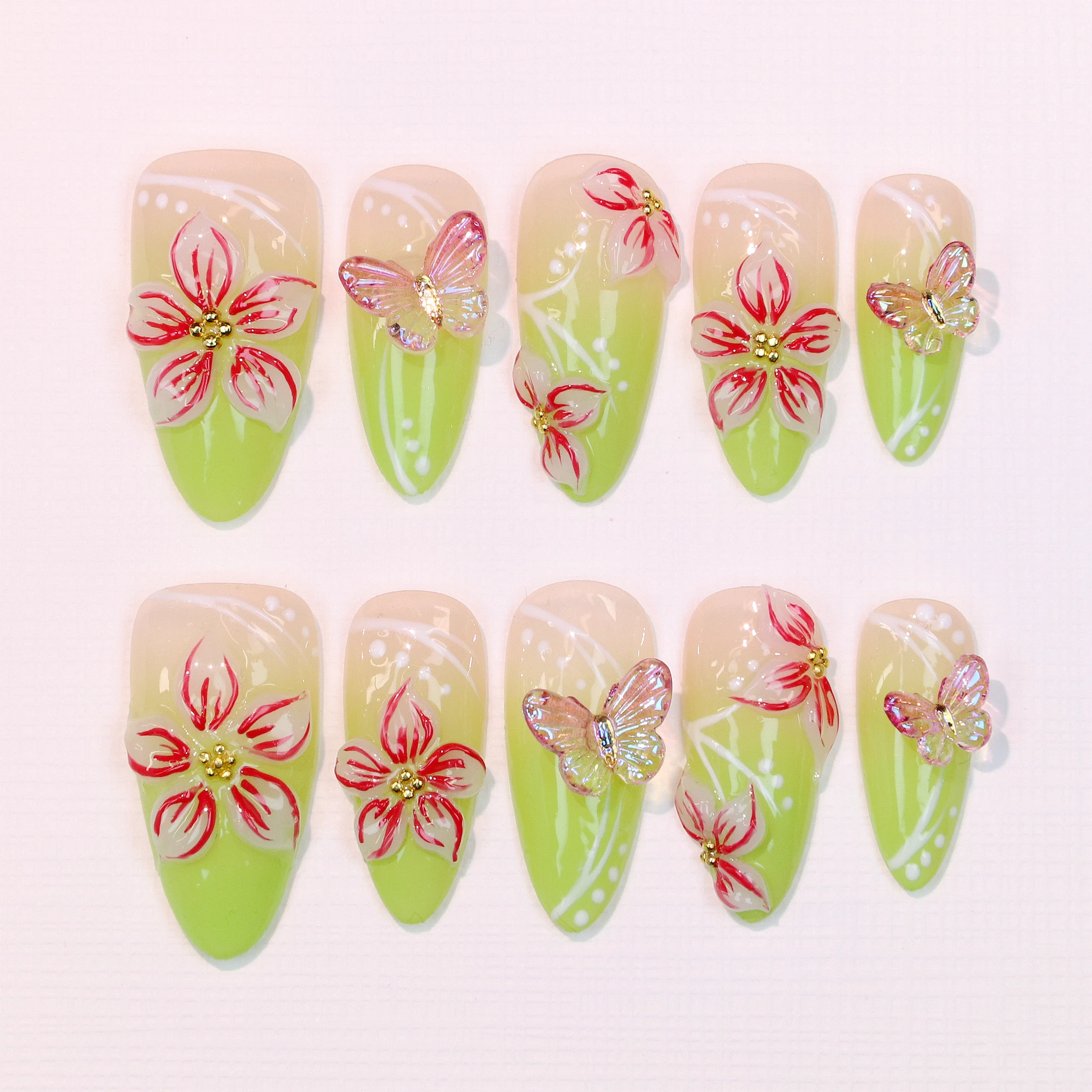 

10 шт., ручной работы, свободный стиль, пресс для ногтей, Y2K, 3D акрил, красивые цветы, идеальный дизайн, стильный миндальный пресс, праздничные ногти