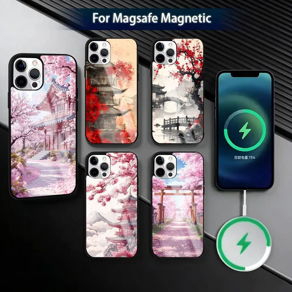 Japanese Ancient House Painting  Phone Case For iPhone17,16,15,14,13,12,11 Plus,Pro Magnetic For Magsafe Wireless Charging