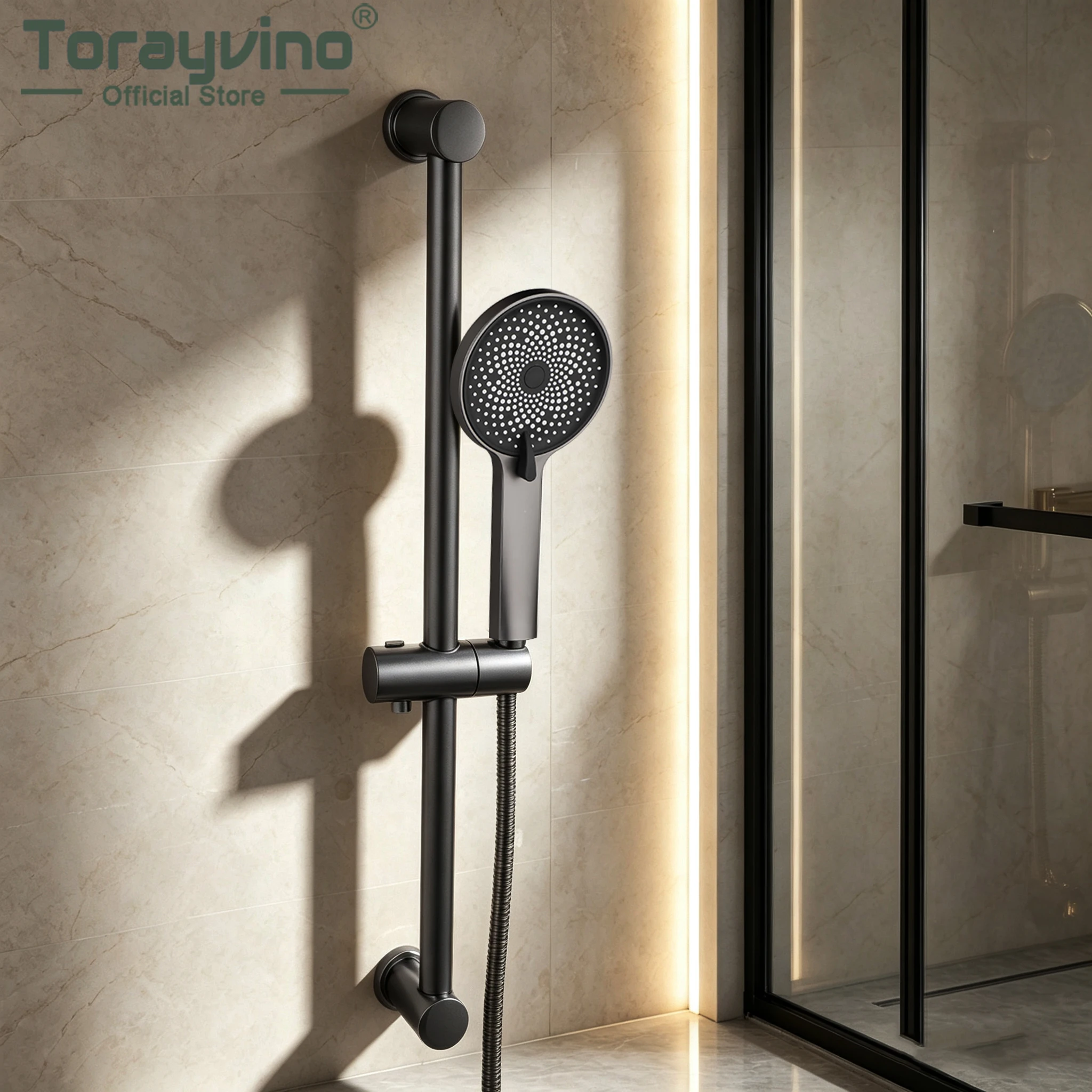 Torayvino Bathroom Grey Shower Slide Bar Handheld Shower Wand Faucet Shower Bar Outdoor Rainfall Shower Systerm Set Mixer Taps