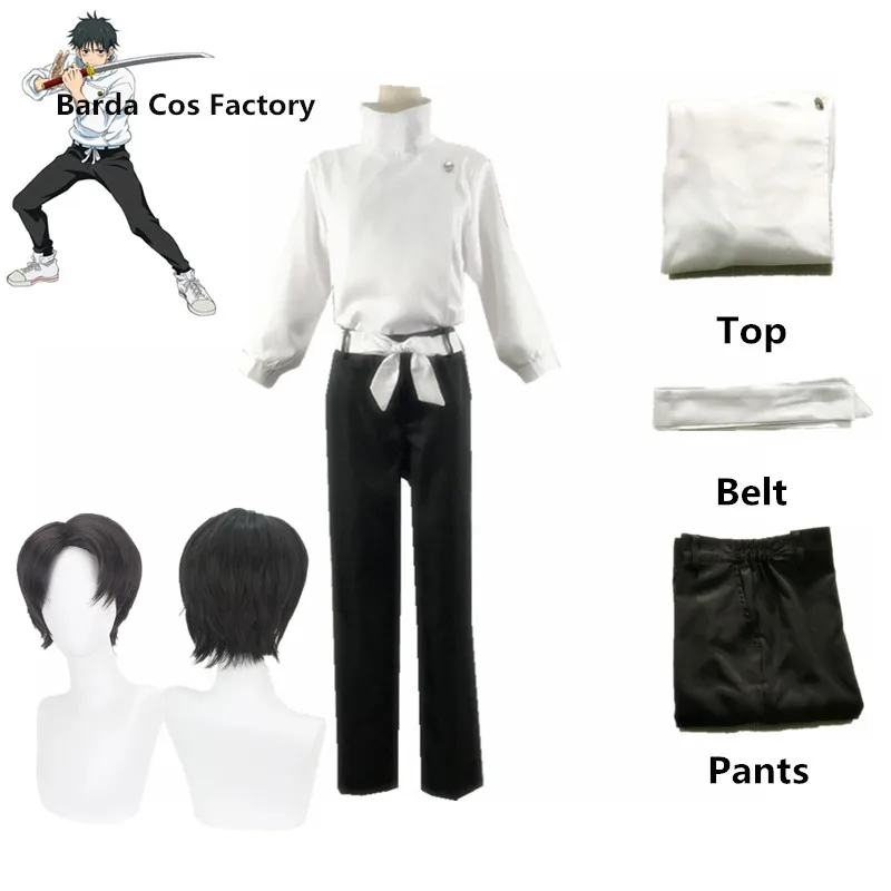 Perruque de Costume de Cosplay pour hommes et femmes, uniforme de fête d'halloween, haut + pantalon + ceinture, Anime Jujutsu Kaisen Yuta Okkotsu