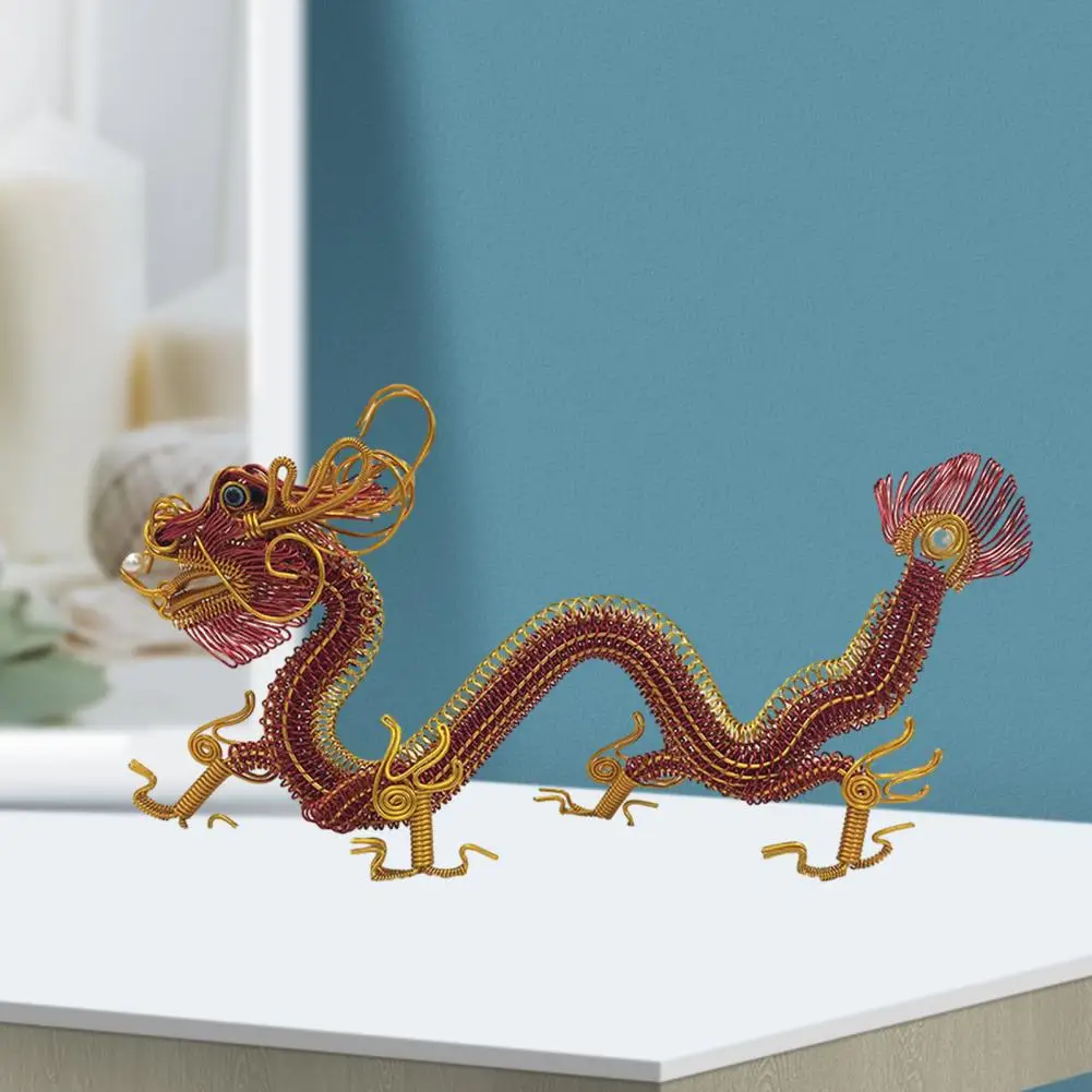 Handmade Dragon Collectible Chinese Dragon Figurine Colorful Aluminum Wire Weaving Miniature Zodiac Craft Ornament for Car Home