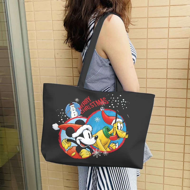 Disney Mickey Minnie Donald Duck Anime Shoulder Bags Customized PU Cartoon Shopping Bag Casual Tote Storage Handbag Unisex Gift