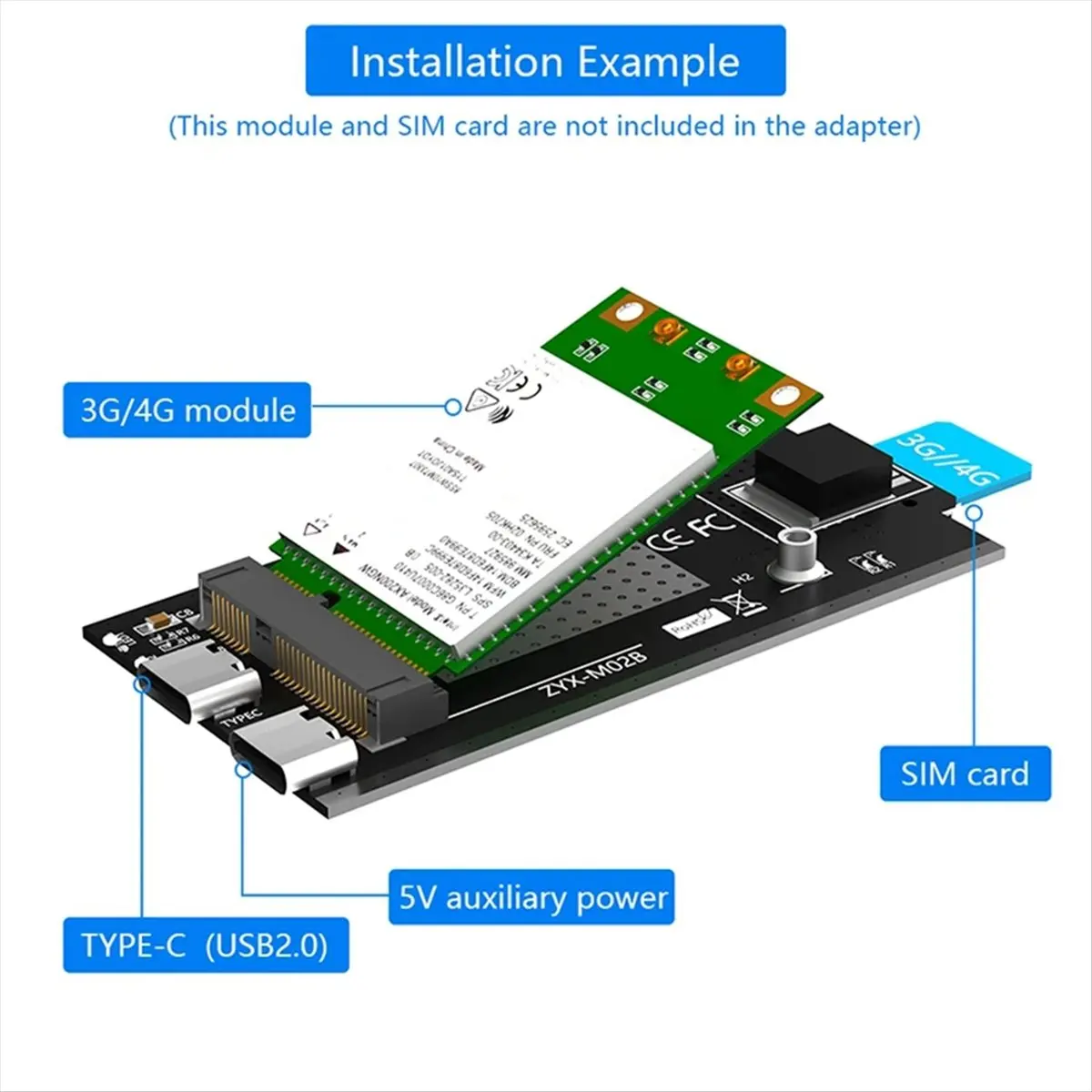 swxf-new-mini-pci-e-to-type-c-usb20-adapter-board-with-shell-antenna-3g4g-module-development-board-suitable-for-laptops