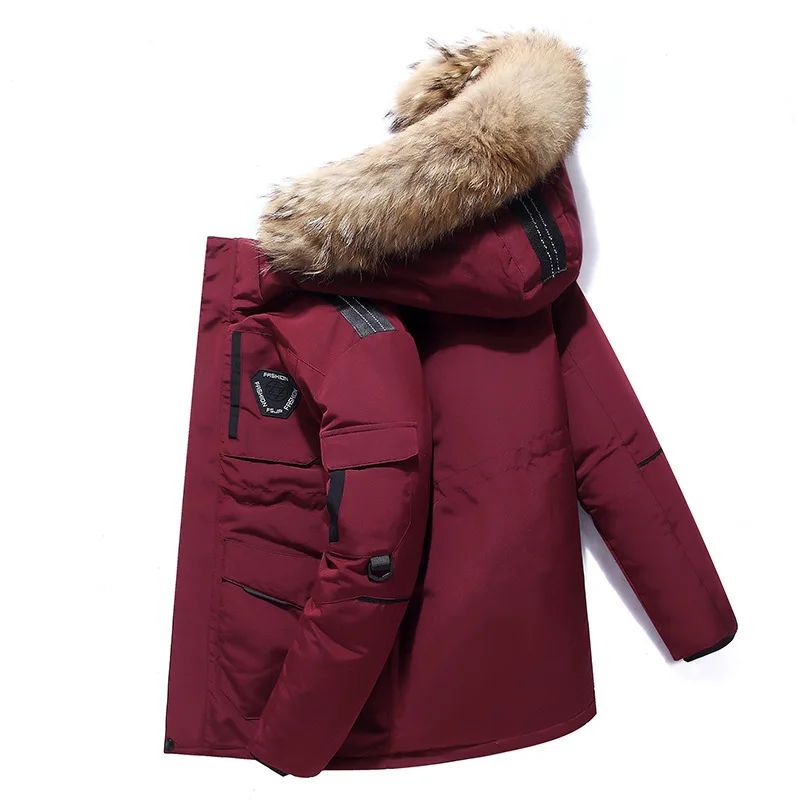 Winter Men Black White Dark Red Solid Color Loose Fit Simple Basic Casual Trendy Long Sleeve Hooded Thicken Parkas Male Coats