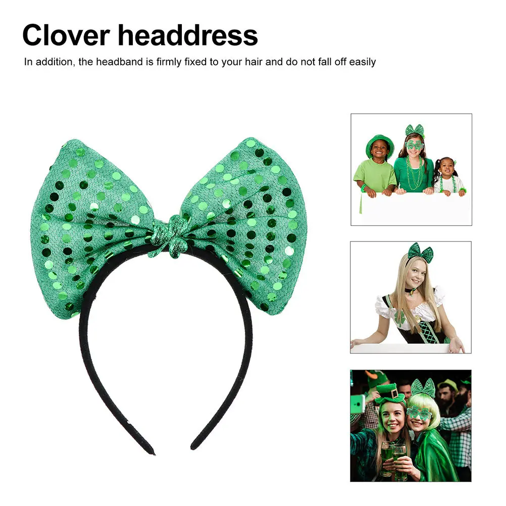 

12 шт. зеленых повязок для волос в форме клевера, аксессуары для праздника Дня Святого Патрика, украшение для костюма, зеленый головной убор