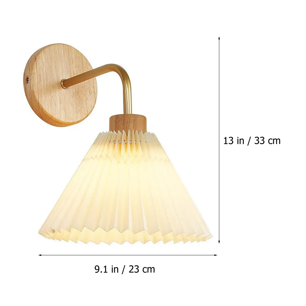 LED Wall Sconce Light Modern Minimalist Pleated Lampshade Premium Wood Plastic Iron Build Bright Light for Indoor Bedroom Living
