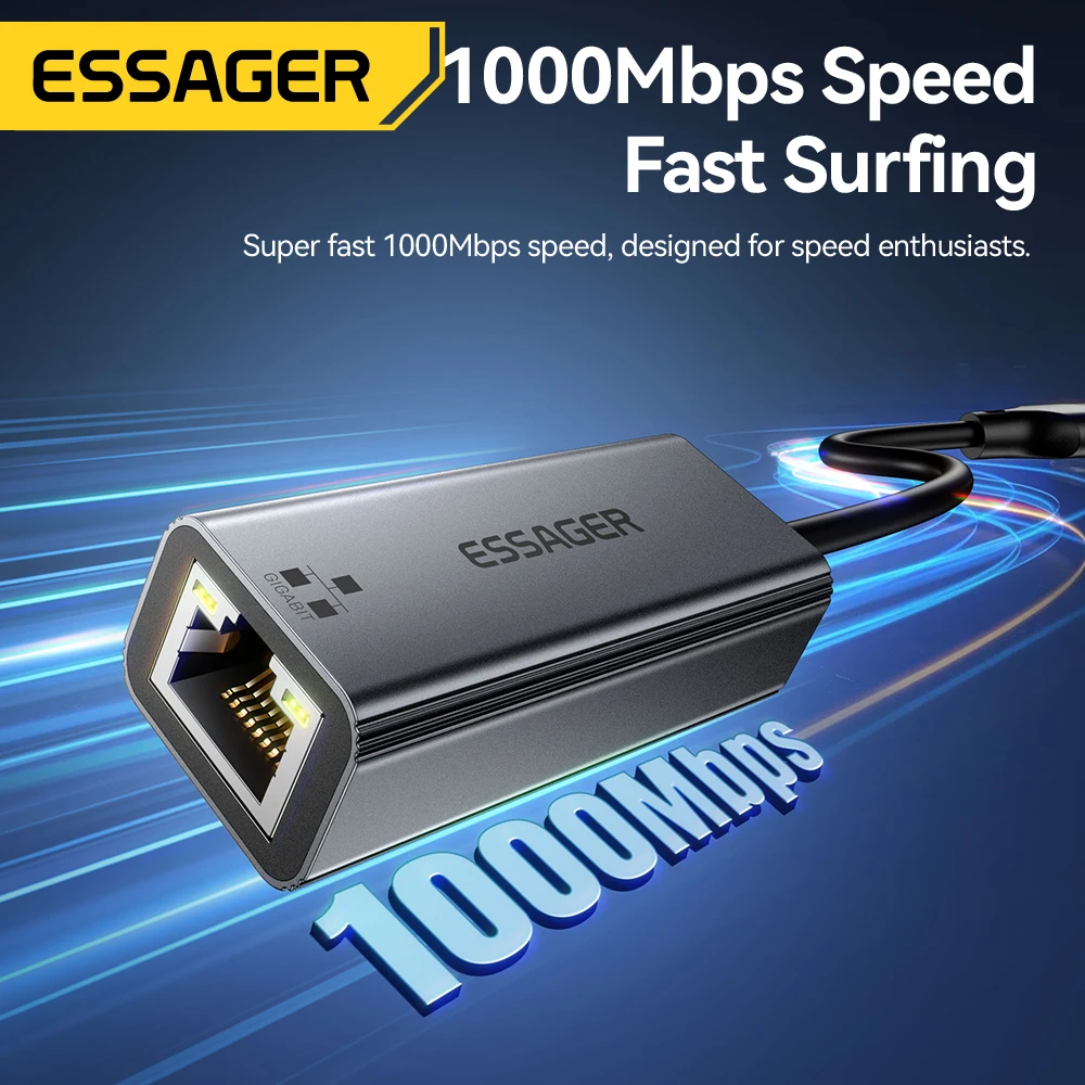 

Essager 2 в 1 USB A TypeC к Rj45 Lan Ethernet-адаптеру 1000 Мбит/с arte изменений для MacBook PC Windows Интернет Lan USB Android