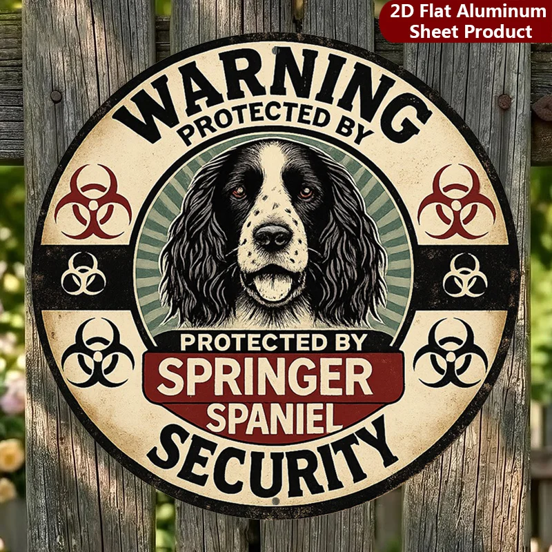 2D Flat, 1pc,Funny Dog Round Sign,Springer Spaniel Vintage Decorative Plaque,Warning Sign Porch Decorations,Wall Decorations,Hom