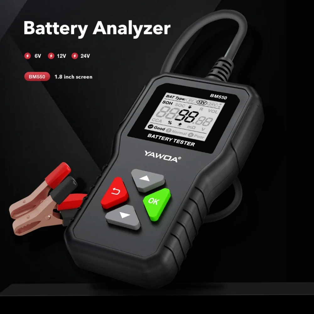 

BM550 Car Battery Analyzer - Avoid Breakdown Battery Tester 100-2000 CCA for 6V 12V 24V Vehicles Easy Auto Diagnostic with LCD