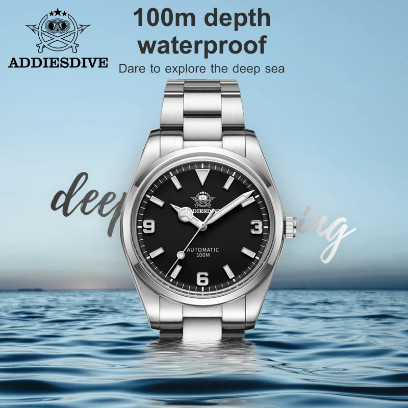ADDIESDIVE AD2112 Bubble Sapphire Men's Automatic Watch No Date 38mm 100m Waterproof Stainless Steel NH35A BGW9 Luminous Diver