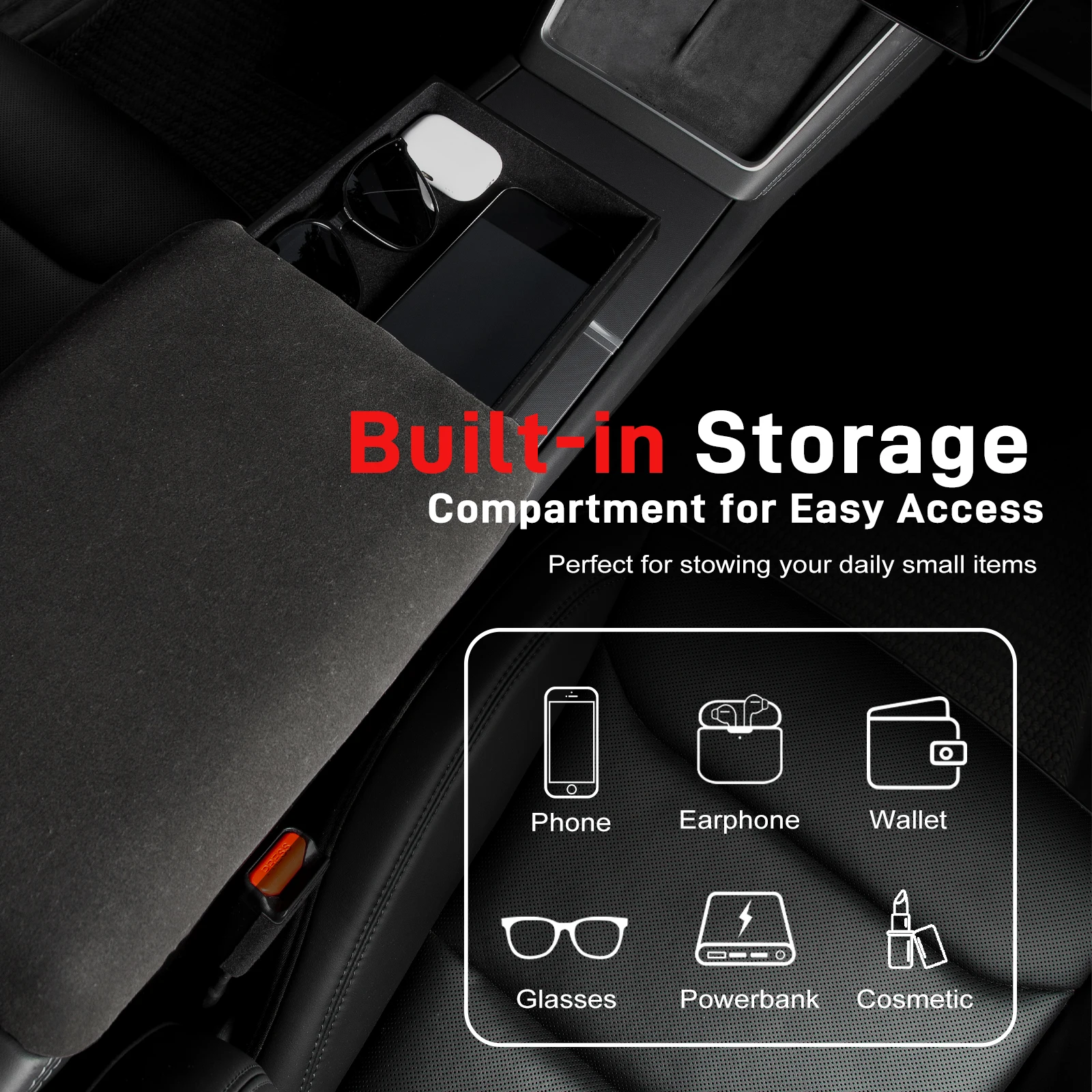 High Quality Center Console Armrest Cover Increase Height With Storage Function For Tesla Model Y Juniper 2025-2026