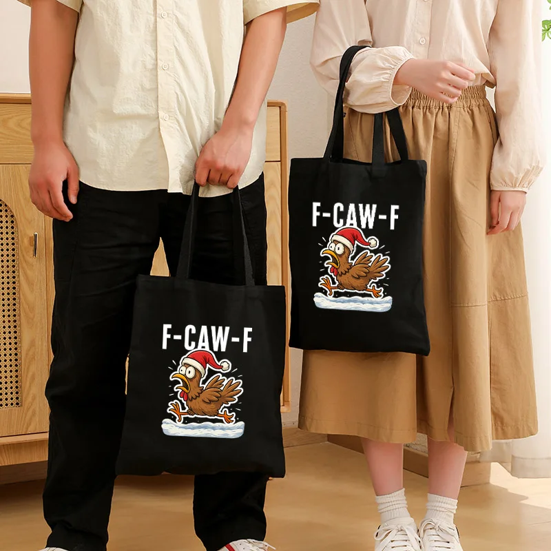 

2025 New F-CAW-F Chicken Cartoon Style Shopper Handbag Women's Canvas Shoulder Environmental Large Capacity Bag Shopping Bag