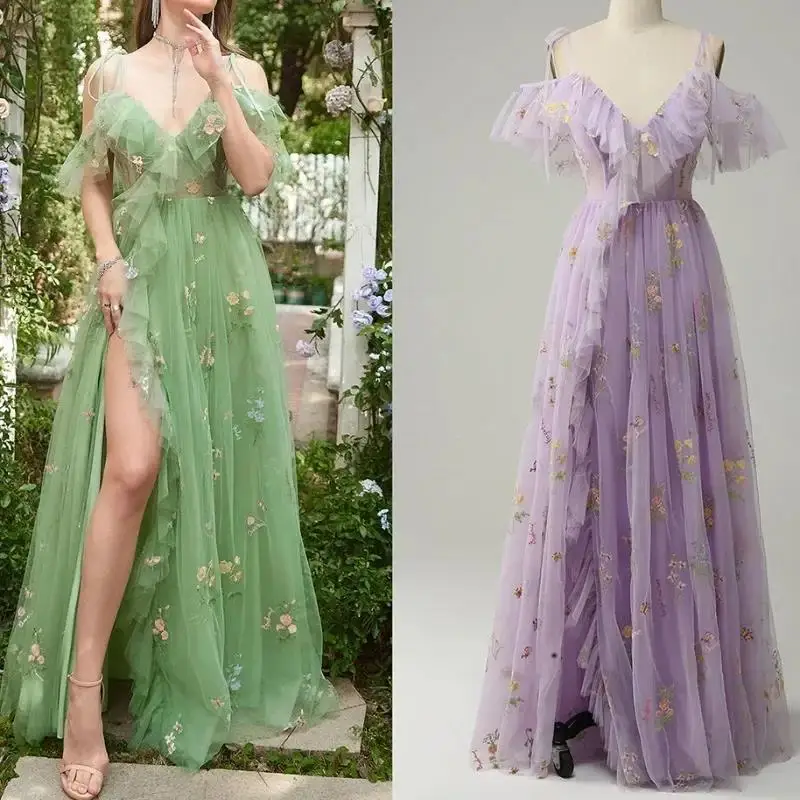 American 2025 New Fashion Women's V-neck Sleeveless Floor Length A-line Trendy Elegant Casual Ceremonial Dresses Female Clothes