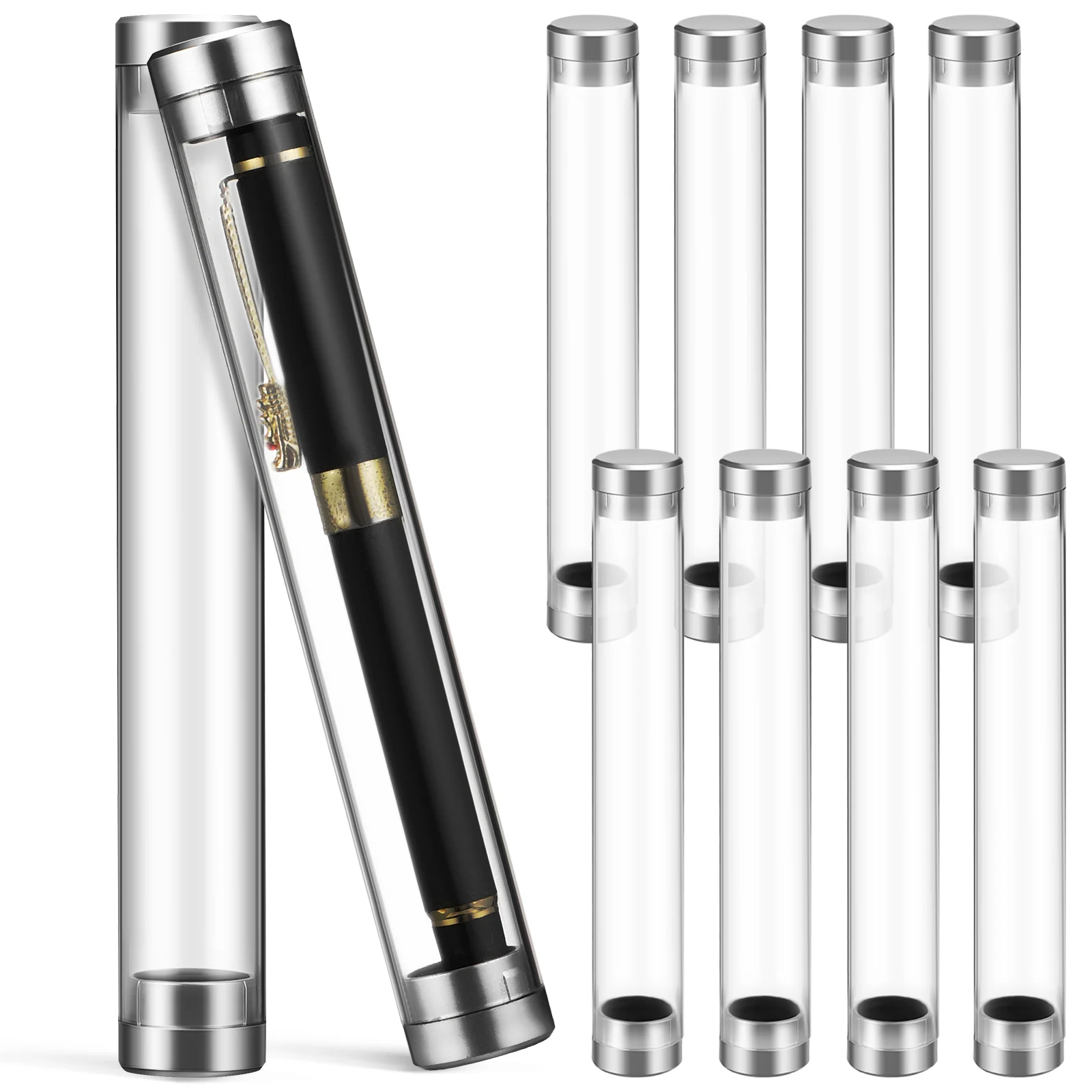 10개 투명 아크릴 단일 펜 보관 실린더 튜브 케이스 컴팩트 볼펜 홀더 단일 펜 홀더 아크릴 튜브