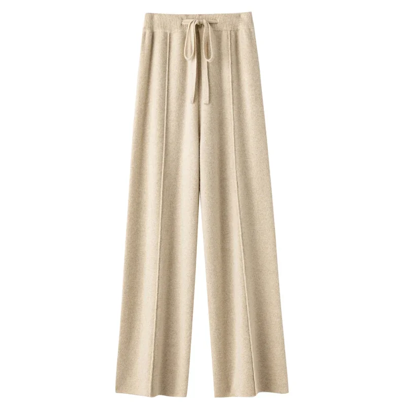 Elastic Waist  Merino Wool Women's Wool Full Length Pants Winter Thickened Knitted Long Solid Color Warm Pantalones Z555