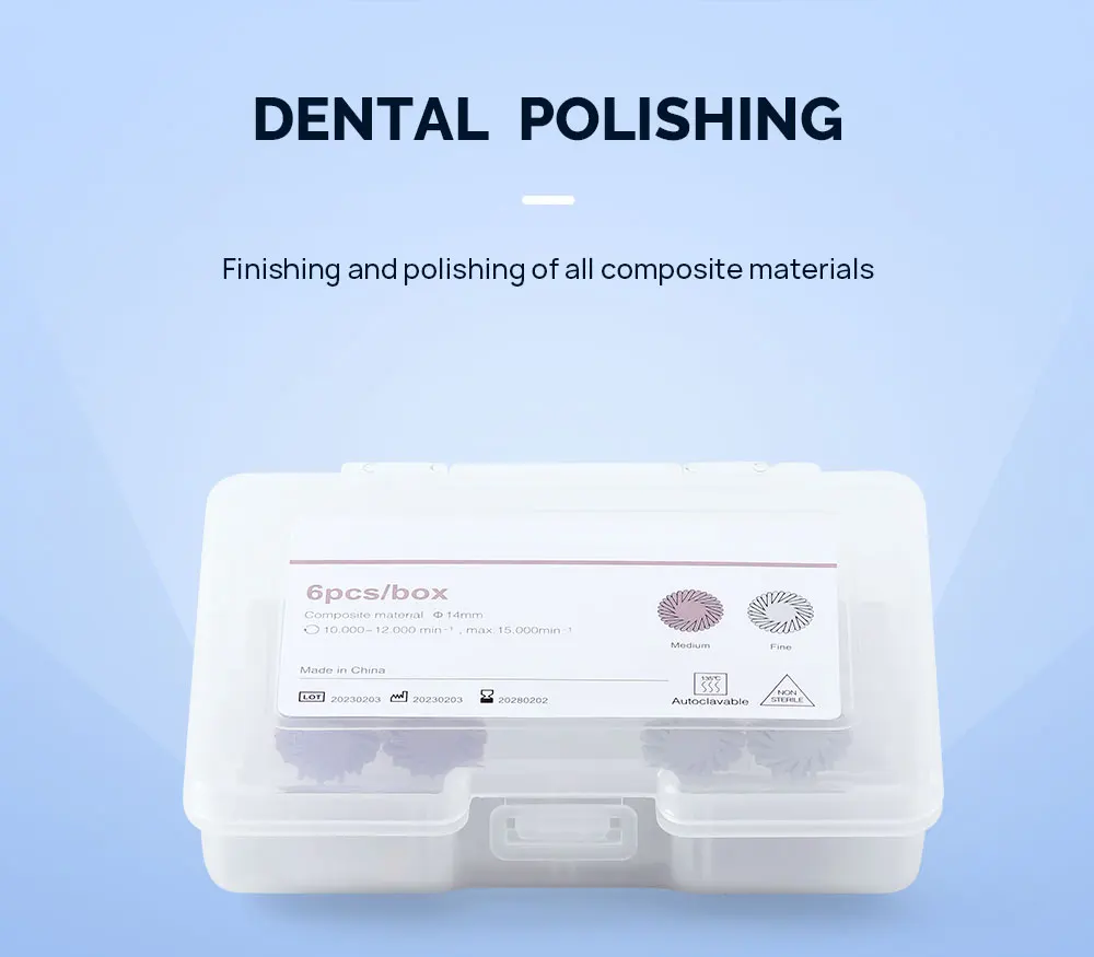 JOY DENTAL 6 Stück/Box Komposit-Harz Polierscheiben-Set Bürsten-Silikon-Scheiben mit 2-Stufen-Poliersystem – Detail 3